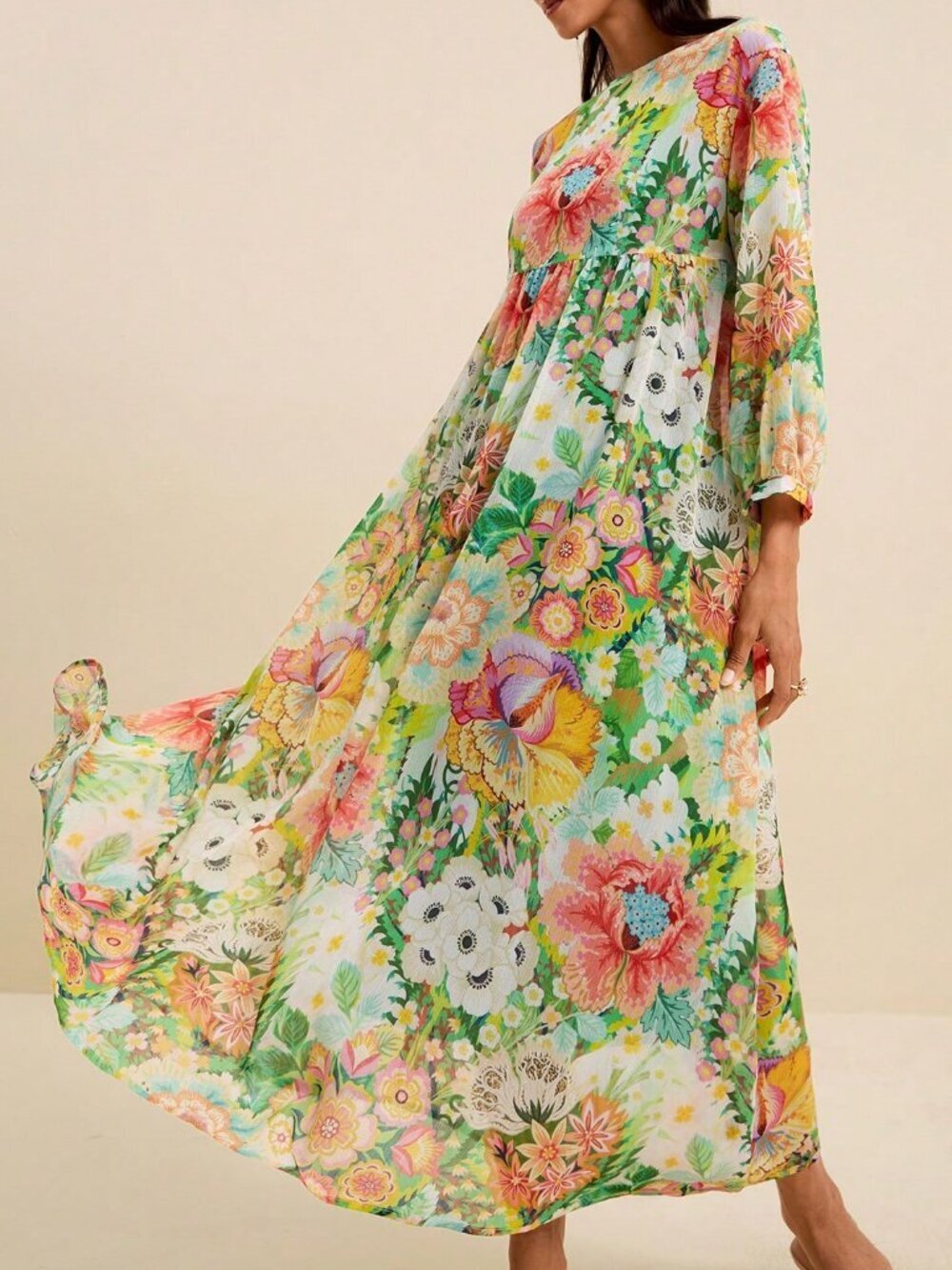 Multicolor Boho Women's Light Floral long Sleeve Maxi Dress